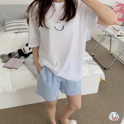 Bộ Đồ Ngủ Gồm Áo Tay Ngắn Và Quần Ngắn Dáng Rộng Họa Tiết Hoạt Hình Thời Trang Mùa Hè Hàn Quốc