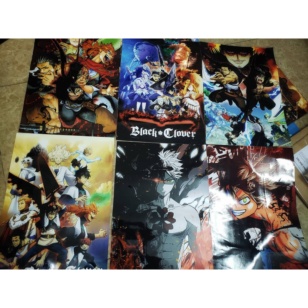 Bộ 6 Poster a3 Anime Black Clover poster bóc dán