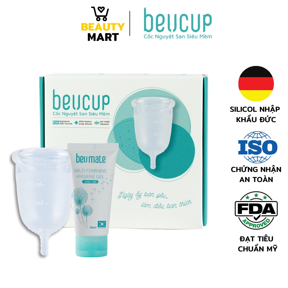 Cốc nguyệt san Beucup silicol y tế Đức, thay thế băng vệ sinh, cốc kinh nguyệt đạt chuẩn FDA Hoa Kì, hàng chính hãng