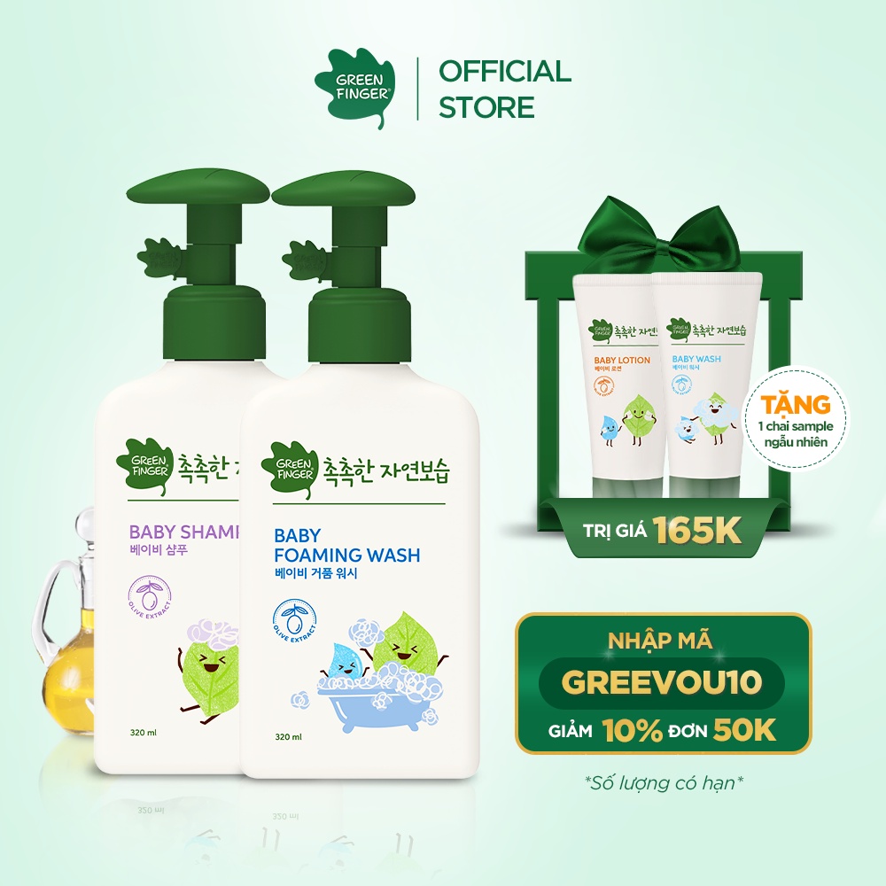 Combo 2 Dầu Gội Và Sữa Tắm Tạo Bọt Cho Bé Greenfinger ChokChok Moisture Baby Shampoo + Foaming Wash 320ml