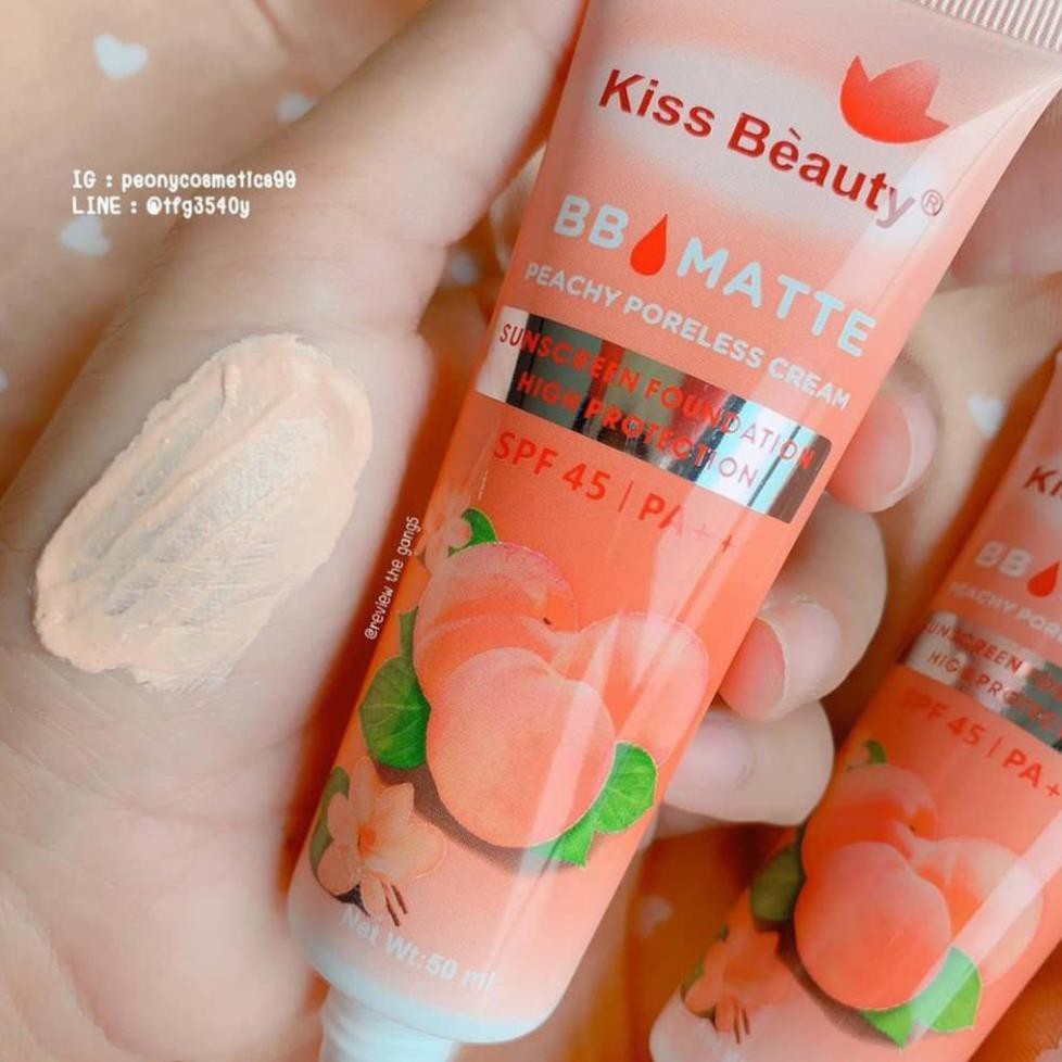 Kem nền BB Cream đào 2in1 của Kiss Beauty (có chống nắng SPF45 và che khuyết điểm)🌈FREESHIP🌈Mỹ Phẩm Chính Hãng Giá Tốt