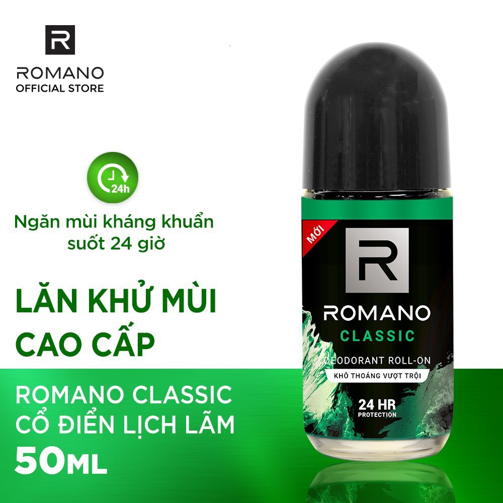 Lăn khử mùi Romano kháng khuẩn &amp; khô thoáng cả ngày 50ml ttshop