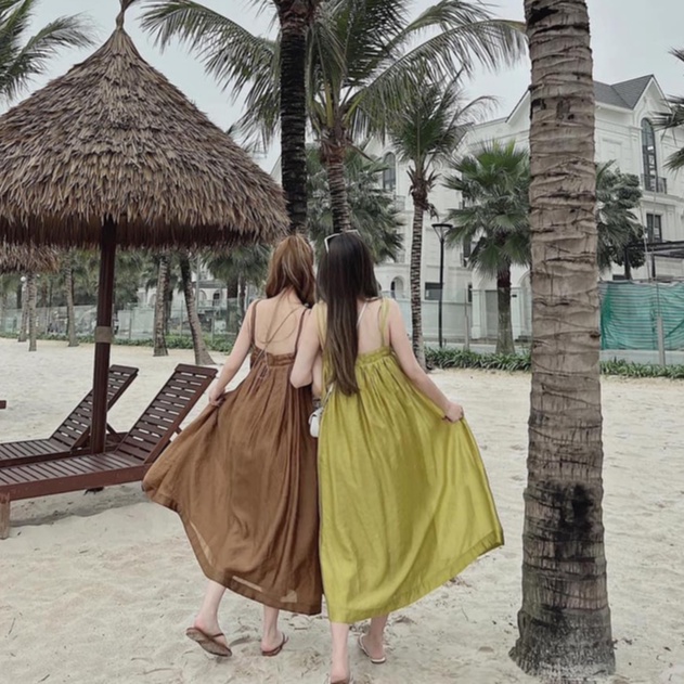 Váy 2 dây maxi dáng dài chất đũi nhật siêu mát đầm đi biển nữ siêu hot LD264