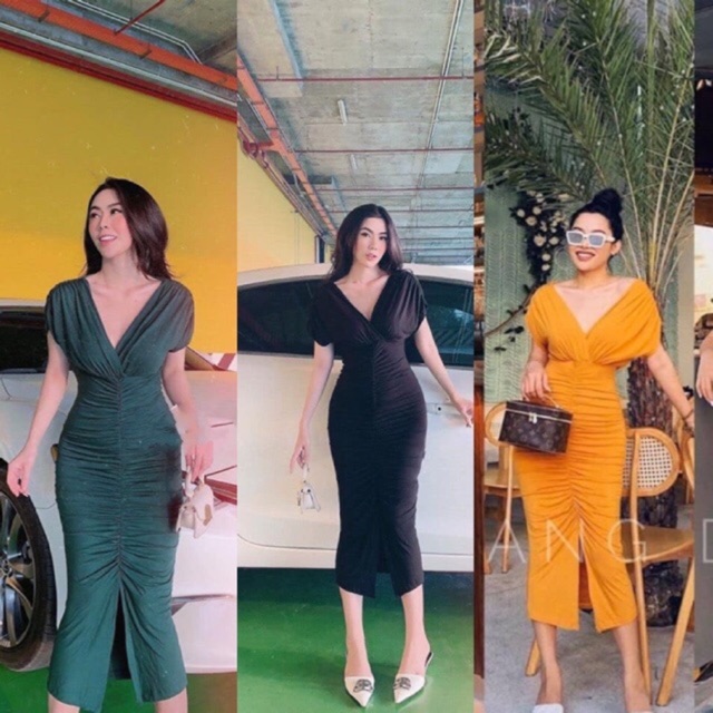 Đầm body nhúng thân cổ V đắp chéo Hàng Thiết Kế