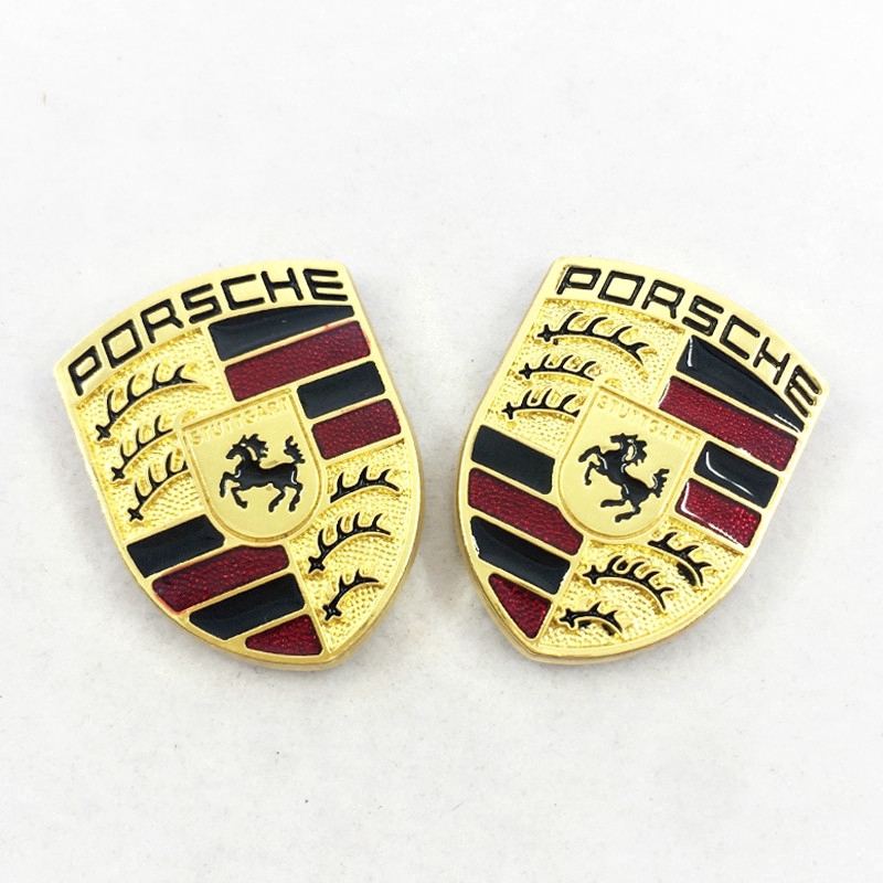 Bộ 2 miếng logo Porsche dán trang trí xe hơi bằng kim loại