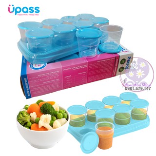 Set 8 hộp/cốc chia trữ đông thức ăn dặm có nắp đậy và khay đựng Upass made in Thái Lan (70ml/ hộp)  - có tách lẻ