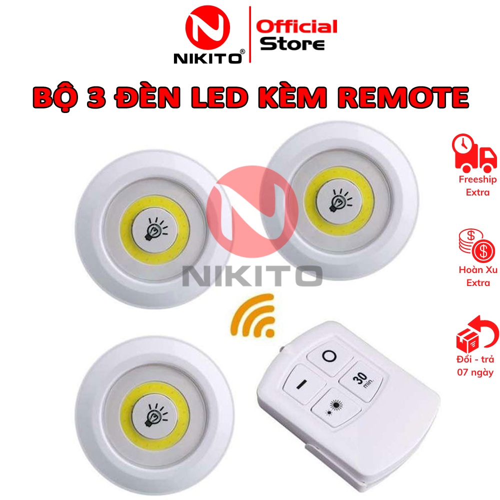 Bộ 3 đèn LED kèm remote điều khiển từ xa, có chức năng hẹn giờ.Đèn trang trí phòng ngủ, tủ quần áo, hành lang, cầu thang