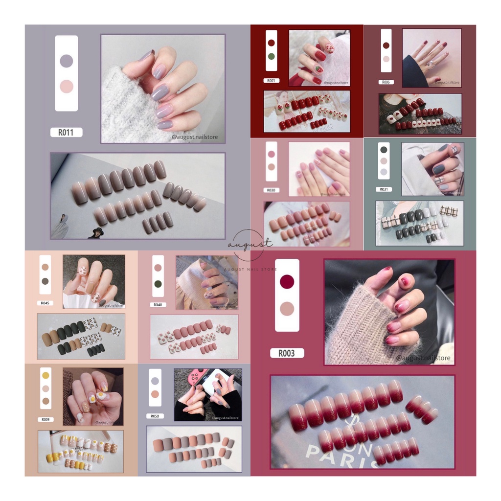 Mã R001 - R050 Set 24 móng tay giả kèm keo dán