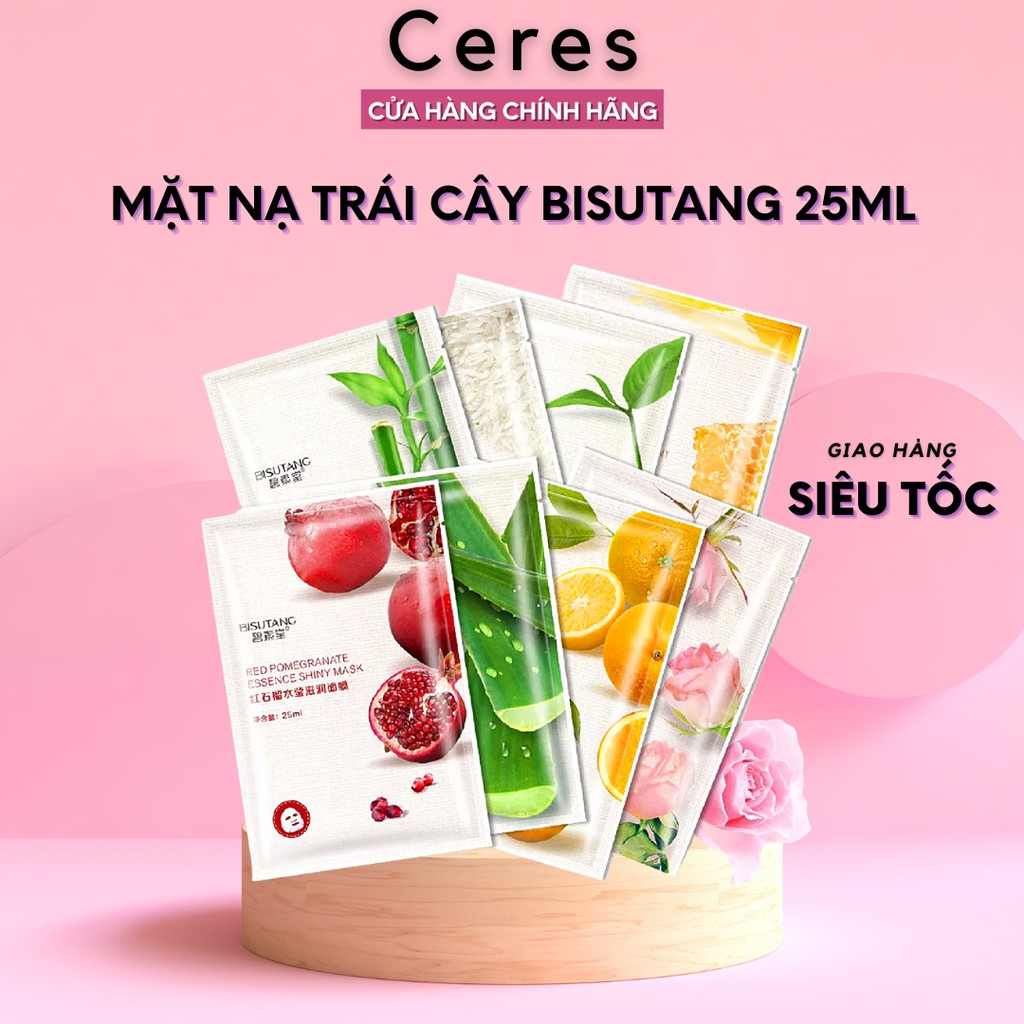 Mặt nạ giấy trái cây dưỡng da rainbow Bisutang mask cấp ẩm trắng da