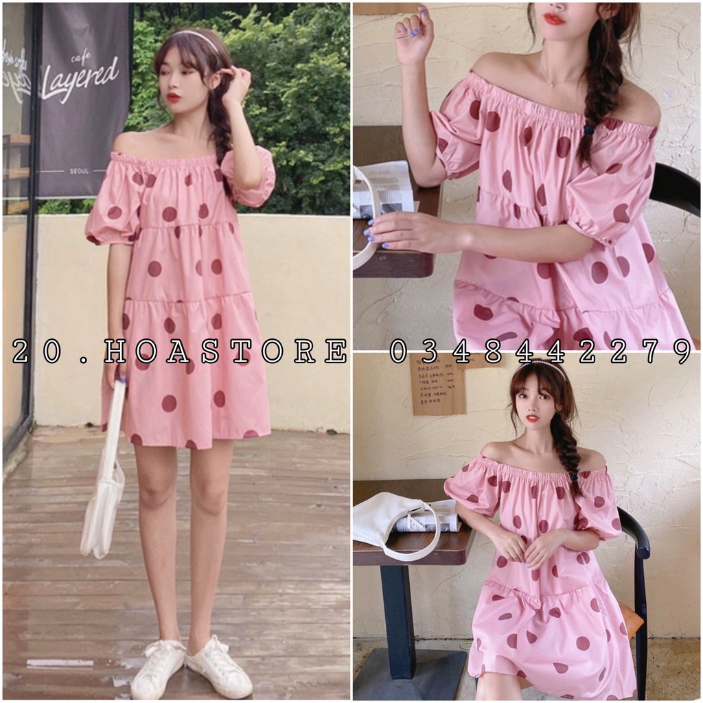 VÁY CHẤM BI TO HỒNG BABY MẶC 2 KIỂU - ĐẦM THÔ ĐŨI TRỄ VAI MÀU HỒNG - VÁY CỔ VUÔNG BABYDOLL CHẤM BI HỒNG