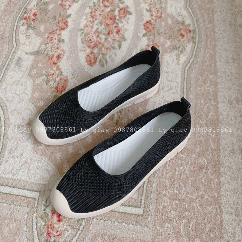 giày slip on chất len quai da và trơn