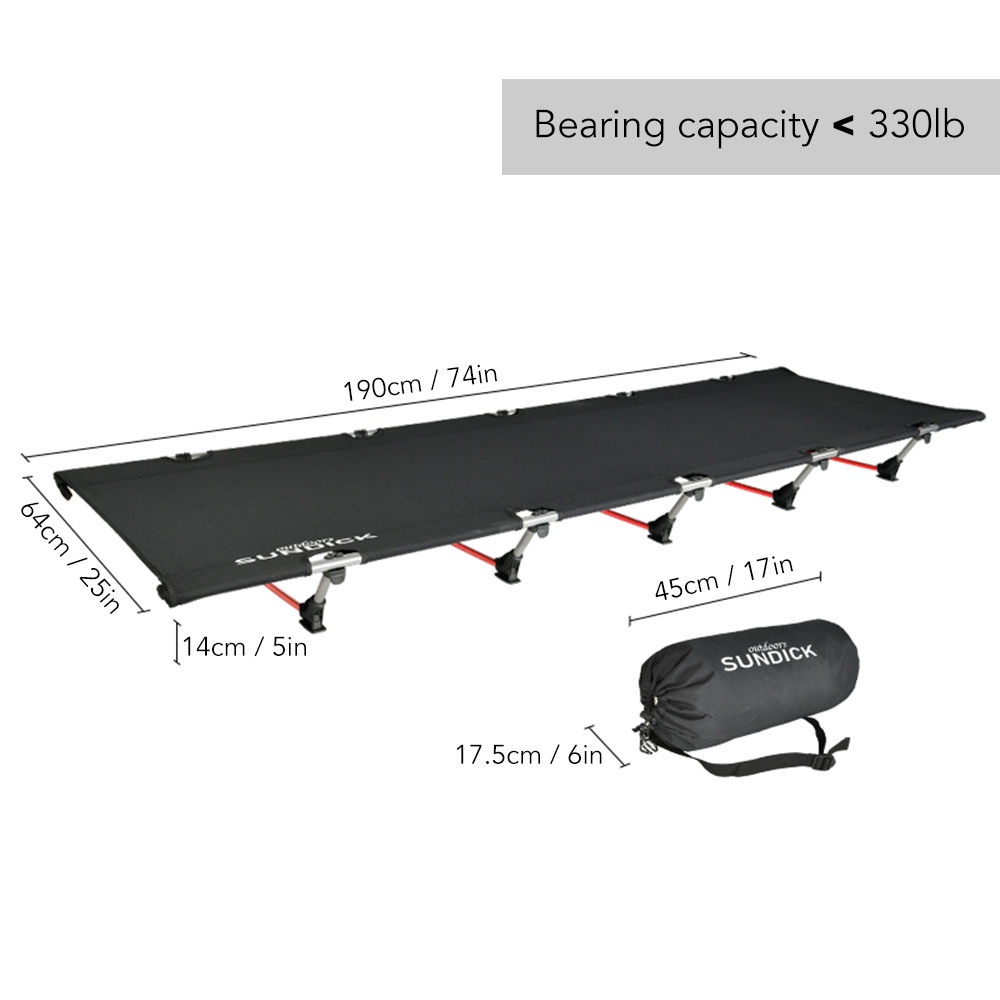Portable Foldable Camping Cot Single Person Outdoor Folding Bed 330LB Bearing Weight Compact for Outdoor Hiking Backpack