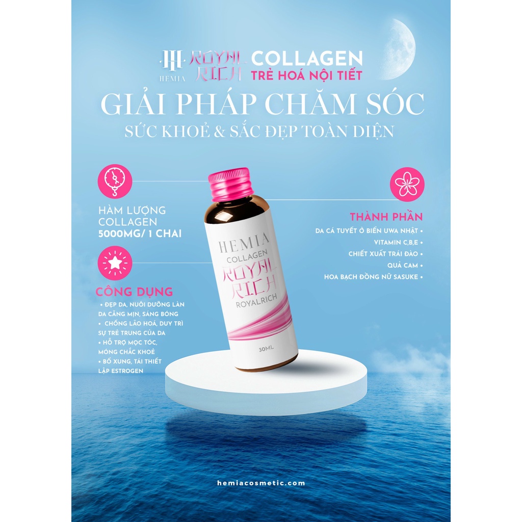 Collagen Royal Rich Hemia 1 hộp 10 lọ 30ml Cung cấp bổ sung collagen , trẻ hóa da, tăng sinh nội tiết tố hỗ trợ sức khoẻ