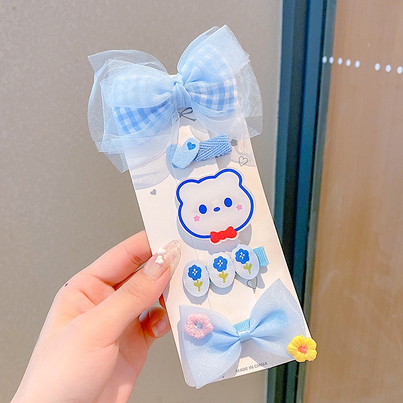 Kẹp Tóc Hình Nơ Phối Ren Hoa Dễ Thương Cho Bé Gái