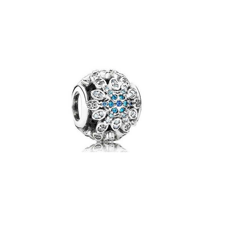 charm pan hoa đính đá xanh trắng bạc s925 cao cấp