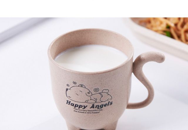 Ly, cốc sữa, súc miệng lúa mạch happy angels hình cún con cho bé yêu