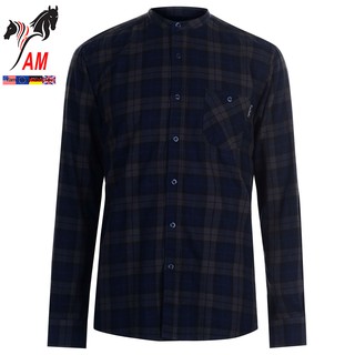 [100% cotton] Áo Sơ Mi Nam Pierre Cardin Grandad Collar Flannel Shirt Mens Cao Cấp (Teal/Navy - Size EU - UK))