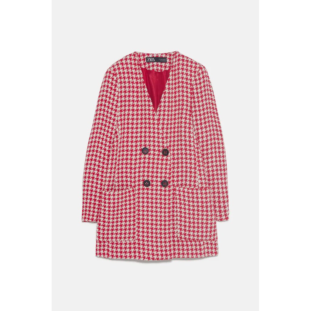 ÁO BLAZER ZARA NỮ HOẠ TIẾT HOUNDSTOOTH MÀU ĐỎ TRẮNG | BigBuy360 - bigbuy360.vn