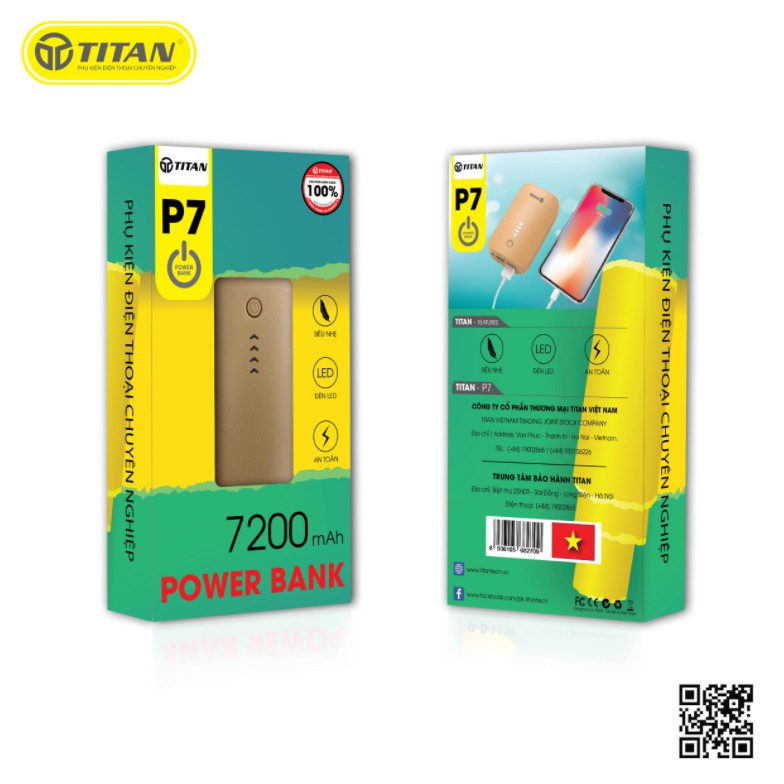 Pin dự phòng P7 TITAN 7200 mAh - Mới 100%