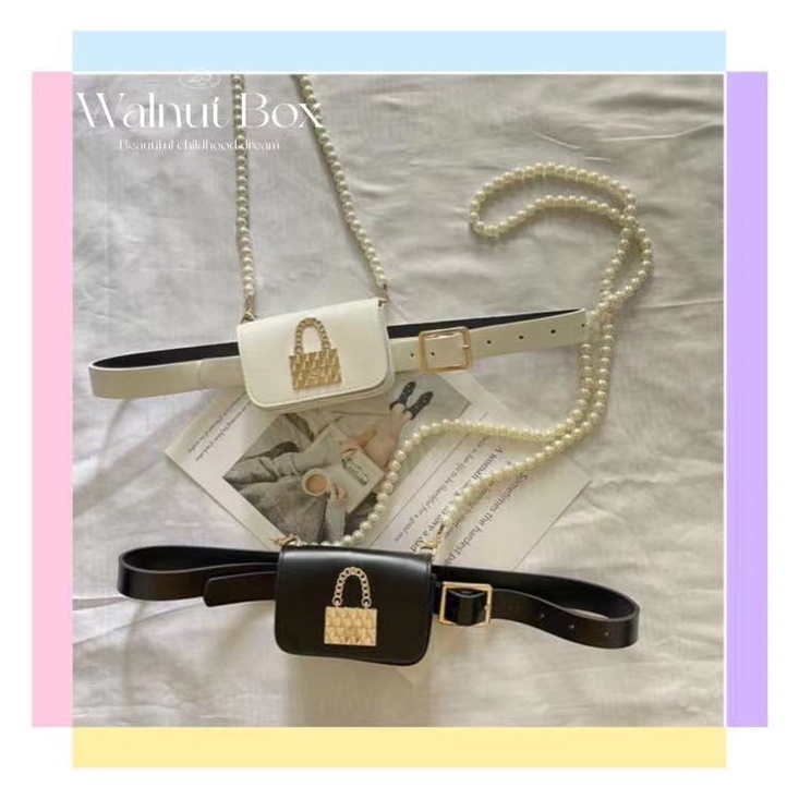 Túi đeo thắt lưng đính hạt ngọc trai giả thời trang sang trọng cho nữ