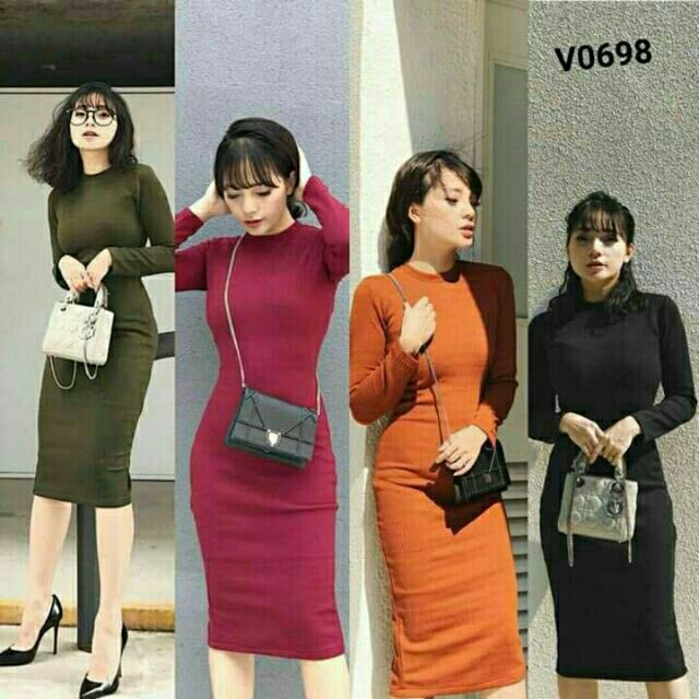 VÁY TAY DÀI THUN GÂN ( xẻ sau )