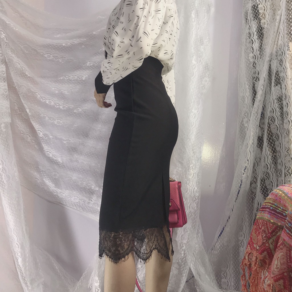 Chân váy công sở dài bigsize CR63V10 phối chân ren màu đen dài 63cm [size từ 48-85kg | BigBuy360 - bigbuy360.vn