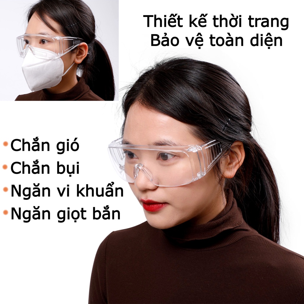 Kính bảo hộ trong suốt 4 chiều, kính mắt không góc chết bảo vệ toàn diện chống bụi, gió, vi khuẩn... mẫu mới chất lượng