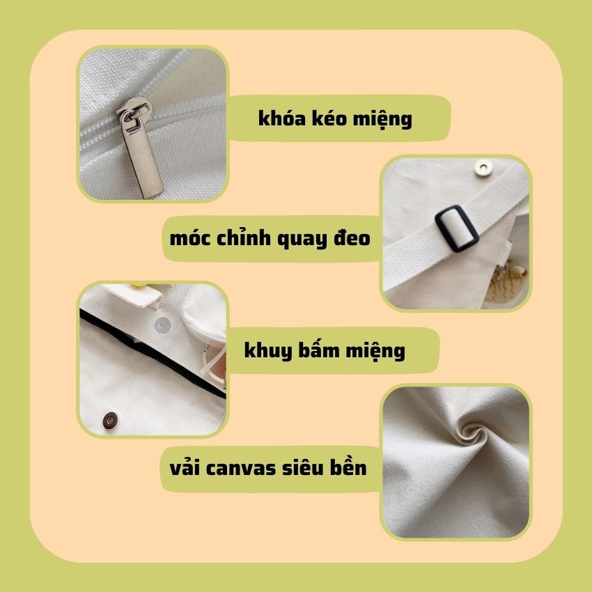 Túi tote vải canvas bao tử size lớn đựng đồ đi học đi chơi đi làm phong cách thời trang Hàn Quốc