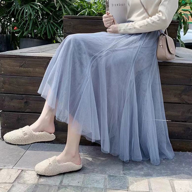 Chân Váy Lưới Dài Qua Gối Xếp Ly Dáng Dài Thời Trang Mùa Hè Hàng Mới