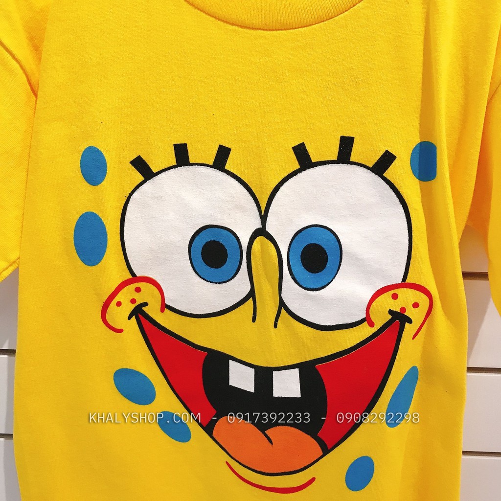 Áo thun tay ngắn trẻ em hình bọt biển Spongebob màu vàng size L,XL cho bé trai, bé gái - ATTNSPOV