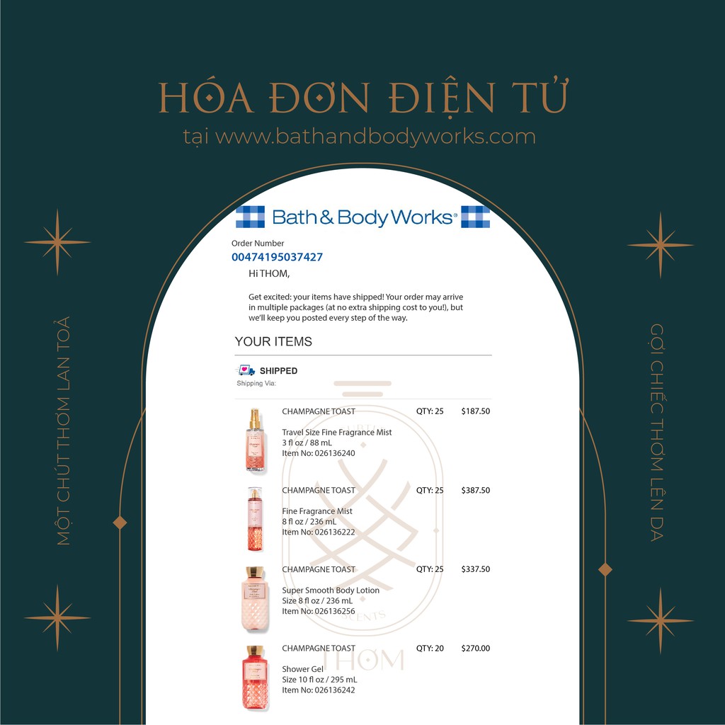 CHAMPAG.NE TOAST | Sản Phẩm Tắm Dưỡng Xịt Thơm Toàn Thân Bath & Body Works
