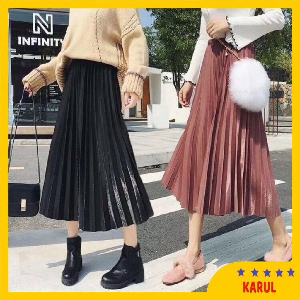 Váy xếp ly dáng dài chuẩn 100% đẹp như hình, váy xếp ly midi dáng dài cạp chun nhiều màu | BigBuy360 - bigbuy360.vn