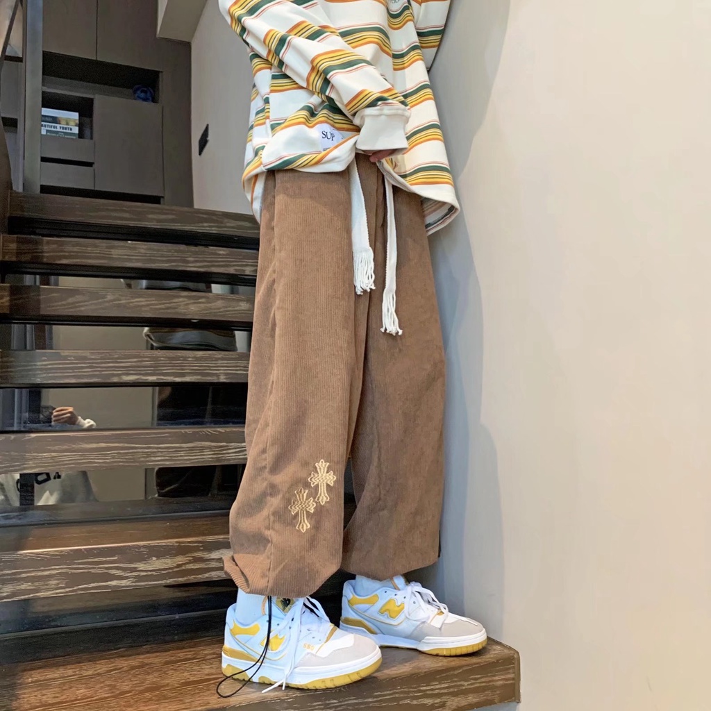 quần ống suông vải nhung quần jogger nam unisex from rộng quần nhung tăm nam phong cách Hàn Quốc thời trang quần jogger nữ