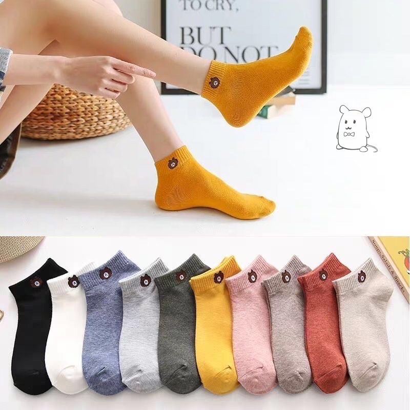 Tất vớ nữ cổ ngắn cotton hình gấu dễ thương phong cách Hàn Quốc