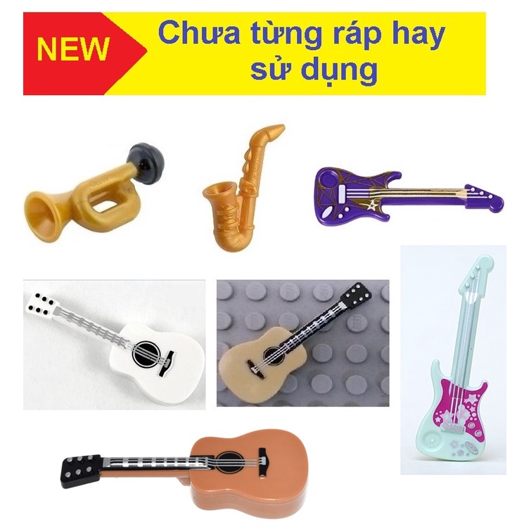 Đồ chơi xếp hình Lego Phụ kiện Nhạc cụ Saxophone, Trumpet, Guitar Acoustic
