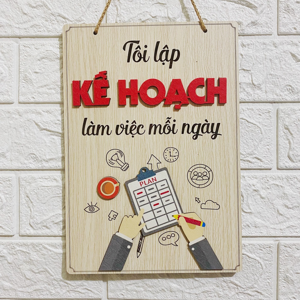 Bảng gỗ trang trí Ohay - Tạo động lực, sale, làm việc - Tôi lập kế hoạch làm việc mỗi ngày (Tặng móc dán + móc đinh)