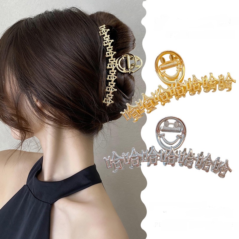 Kẹp tóc mặt cười kim loại phụ kiện nữ thời trang