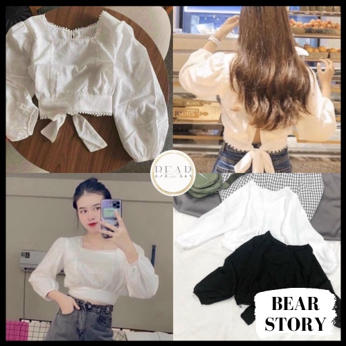 Áo croptop kiểu nữ cột nơ sau phối ren style dễ thương - AK006 | bear.story