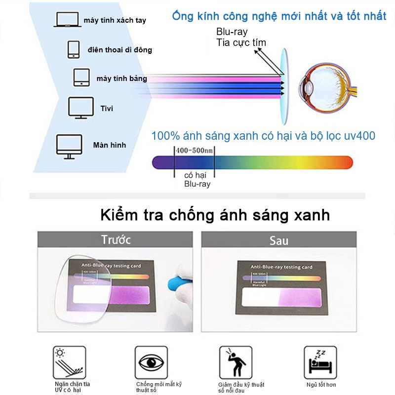 Mắt kính VIENDO gọng vuông chống ánh sáng xanh chống tia UV thời trang cao cấp hỗ trợ cắt độ theo yêu cầu