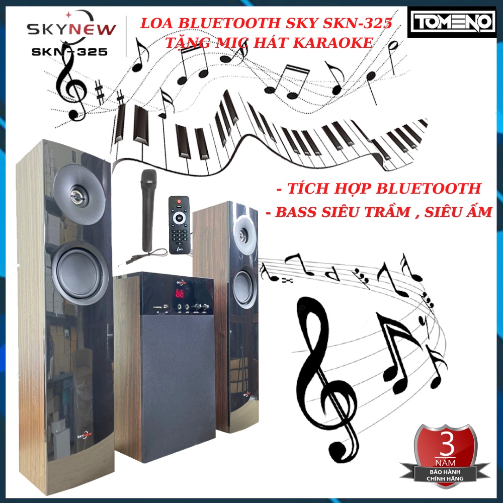 Loa bluetooth - Sky SKN-325 - vân gỗ - tặng mic hát karaoke , bass trầm ấm siêu bền BH 24 tháng