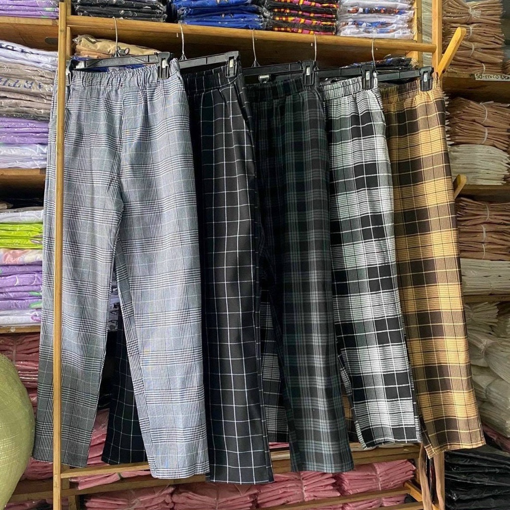 Quần Baggy Nam sọc CARO Ống Suông Unisex - Kiểu quần baggy vải kẻ caro dáng suông