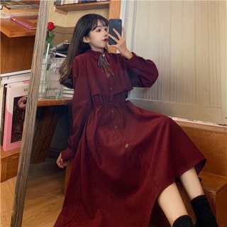 Đầm Nhung Dáng Dài Phong Cách Retro
