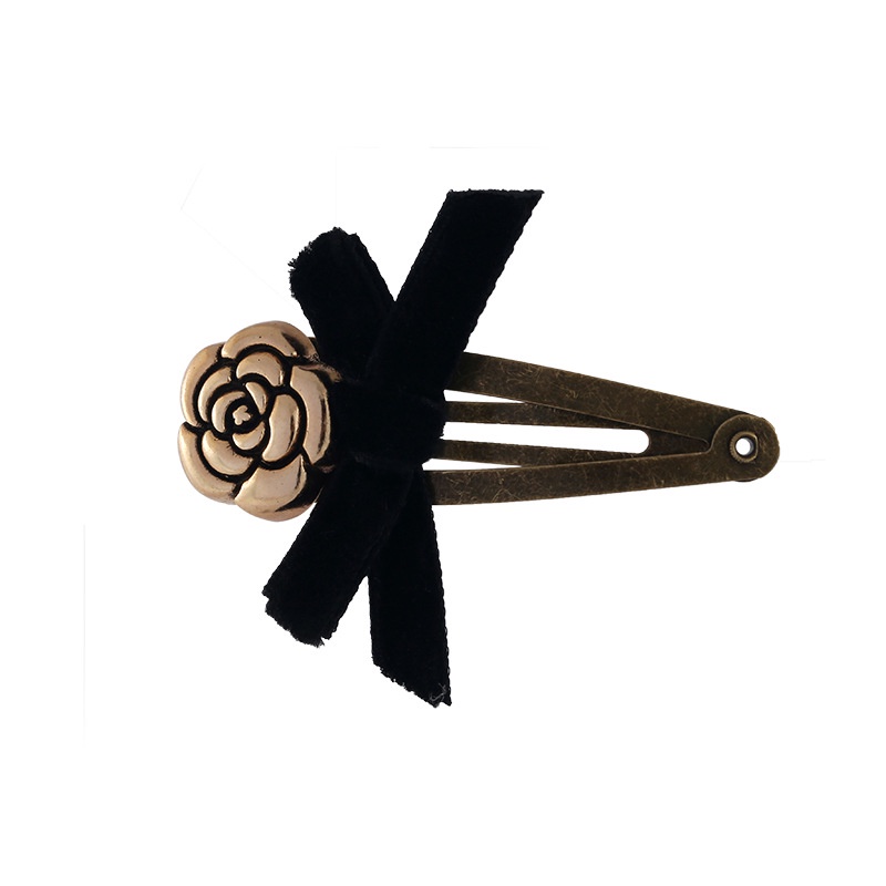 Kẹp tóc hình nơ họa tiết hoa hồng kiểu dáng Hàn Quốc cho nữ