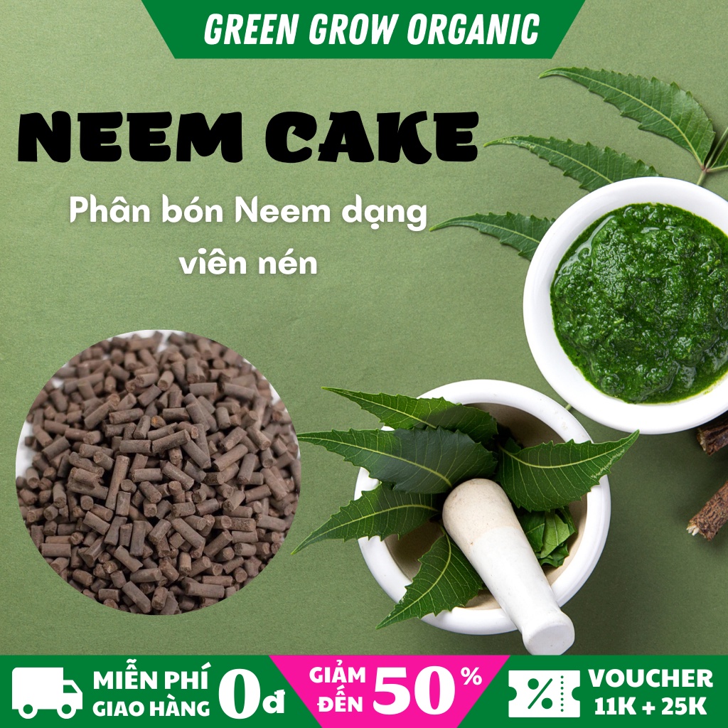 Phân bón hữu cơ Neem Cake phân tan chậm bánh dầu diệt trừ sùng đất cuốn chiếu thối rễ cho hoa Hồng MS149 GREEN GROW