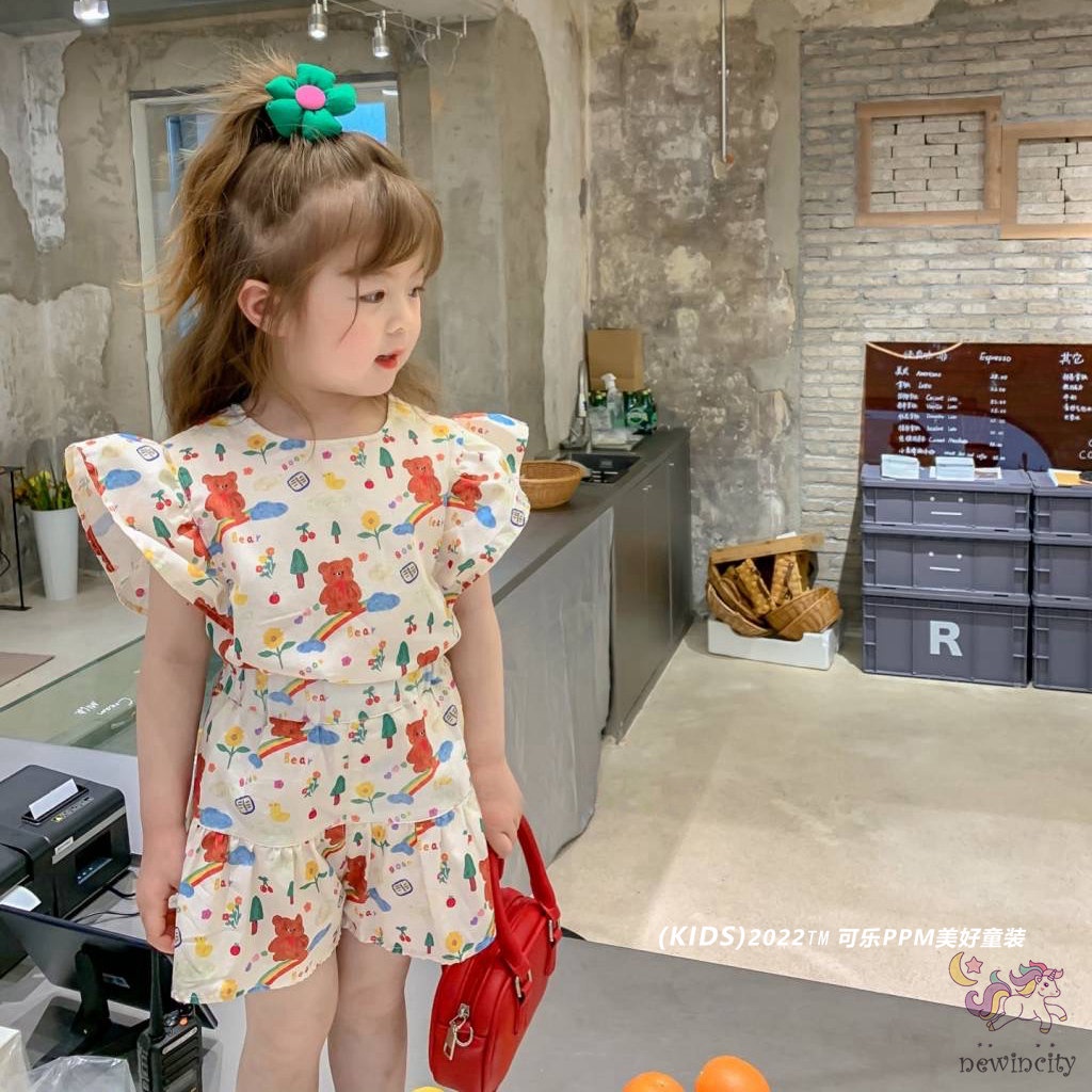 Bộ Áo Sát Nách In Hoạt Hình + Quần Short Kiểu Hàn Quốc Dễ Thương Cho Bé