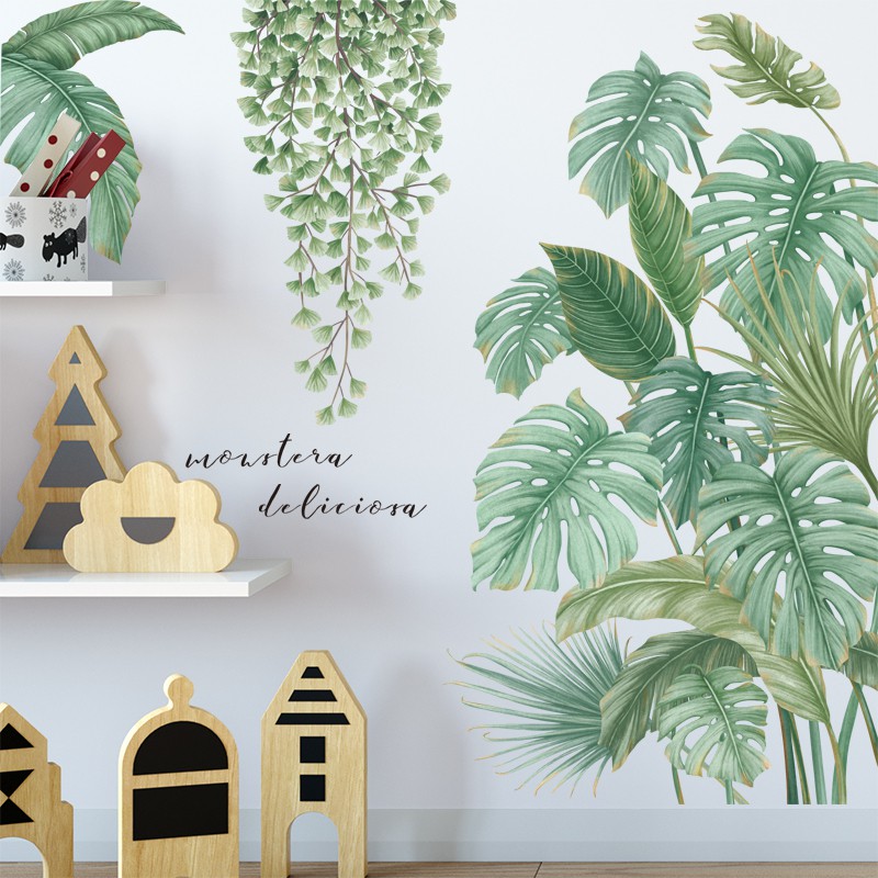 decal dán tường tán lá nhiệt đới