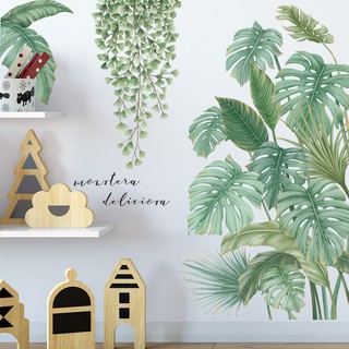 decal dán tường tán lá nhiệt đới