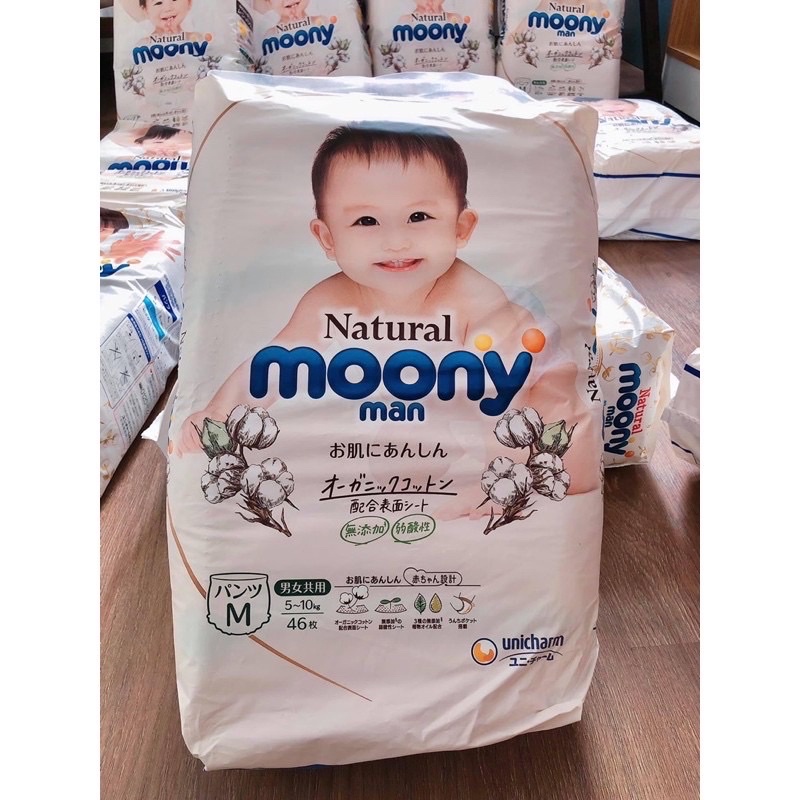 Tã/ Bỉm Moony Natural các size NB63/ S58/ M46/ L36/ XL 32