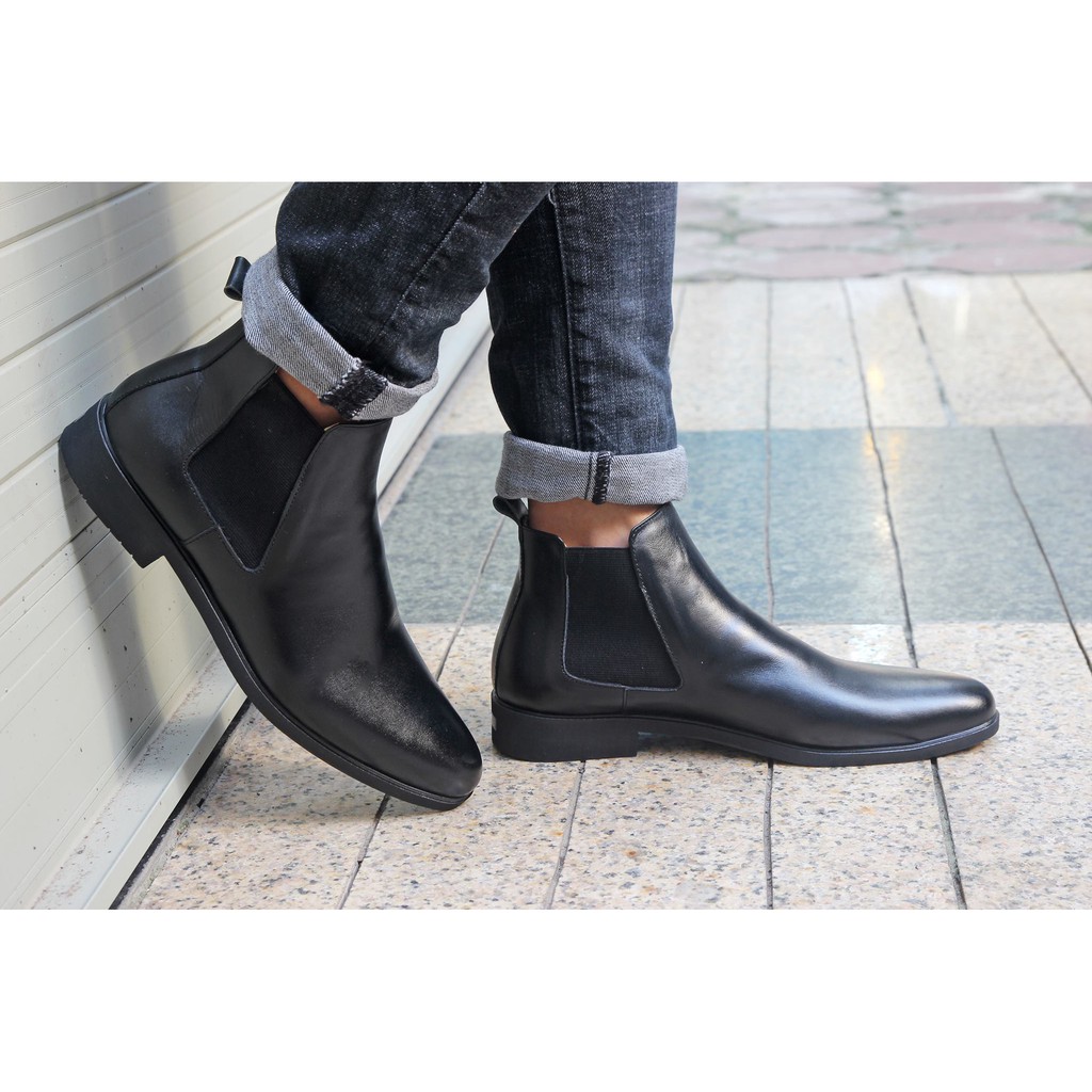 ( TẶNG LÓT TĂNG CHIỀU CAO)CHELSEA BOOT LOẠI 1 DA BÒ 100% ĐẾ KHÂU B001 MÀU ĐEN LÌ | BigBuy360 - bigbuy360.vn