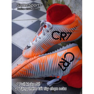 [ RẺ VÔ ĐỊCH ] Giầy đá bóng CR7 cao cổ màu cam ( giầy bóng đá cổ chun đế TF )